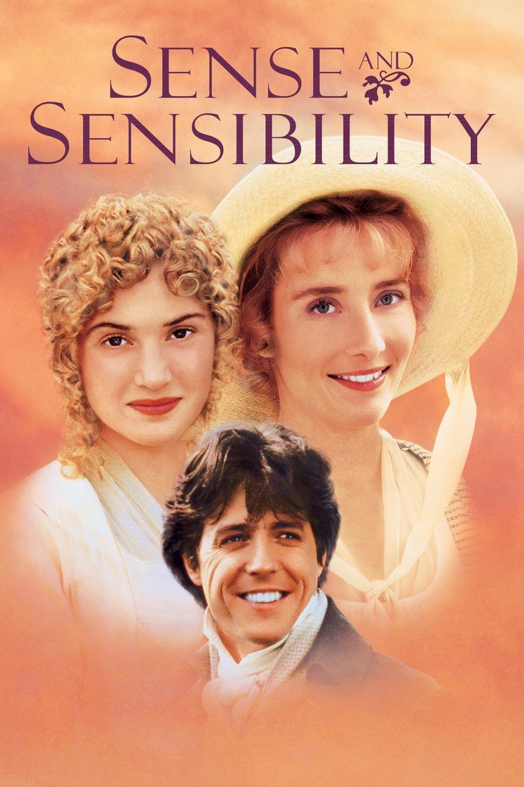 Sense and Sensibility poster showing two sisters in Regency dress on an English lawn