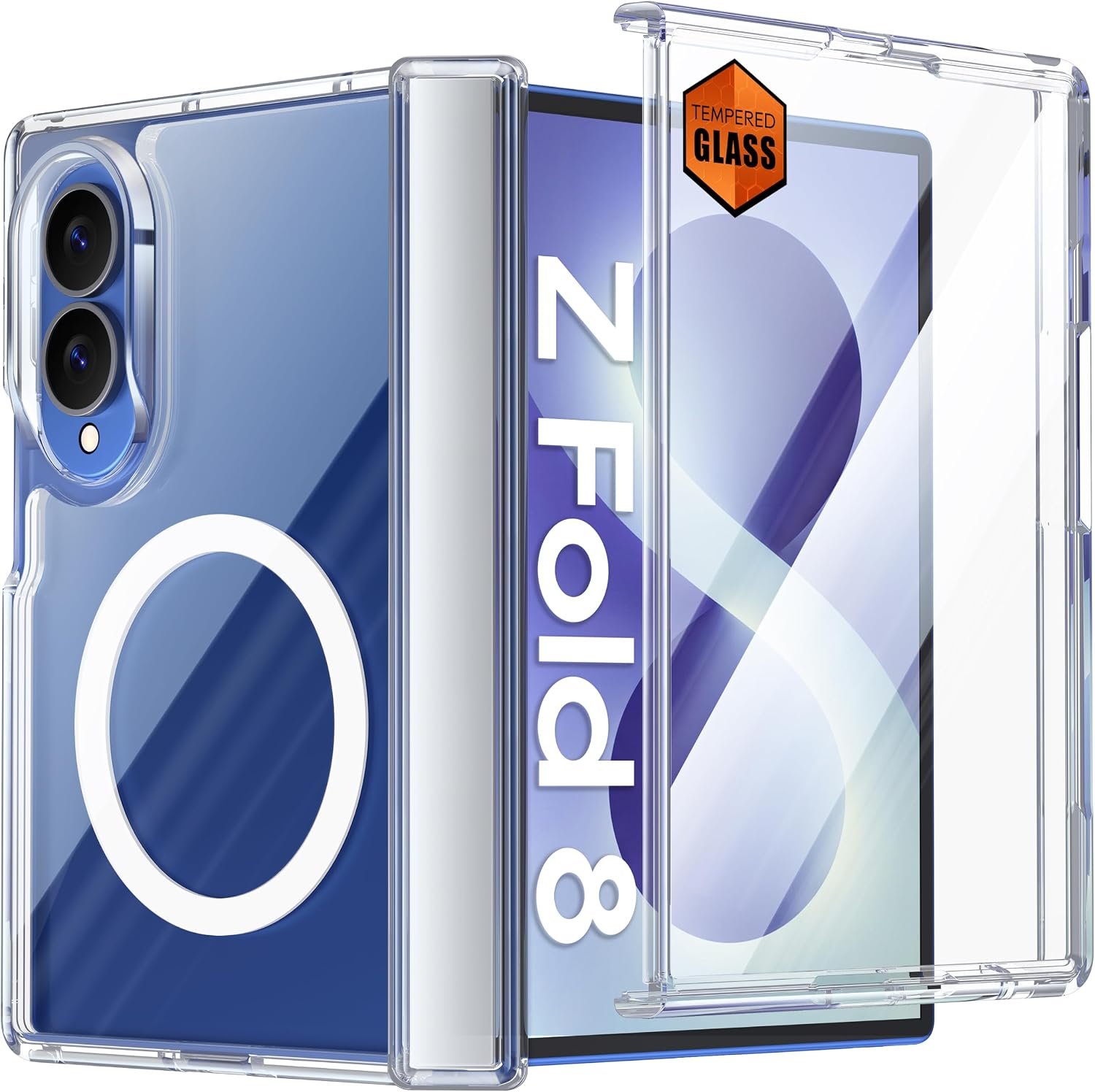 Vizvera clear Galaxy Z Fold8 case with one-piece hinge protection and screen glass