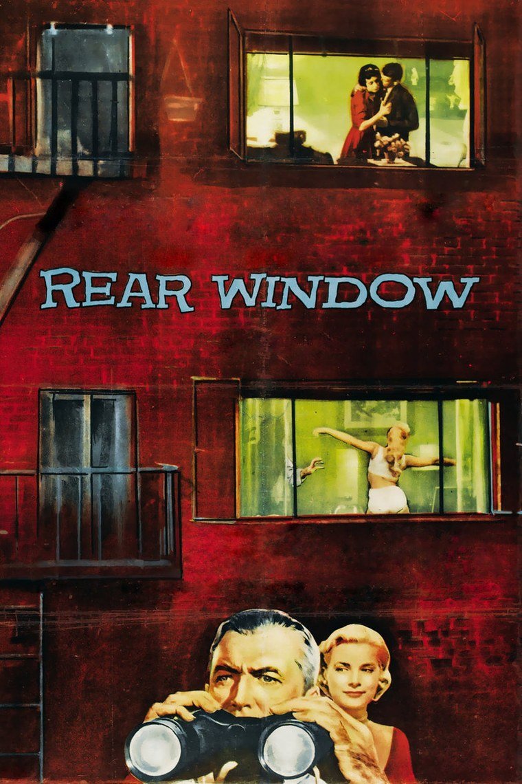Rear Window poster showing a man with a camera looking across a courtyard