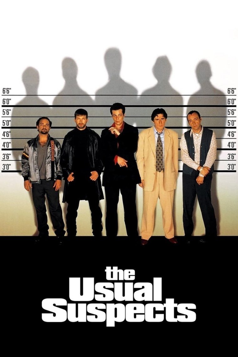 The Usual Suspects poster showing five men in a police lineup