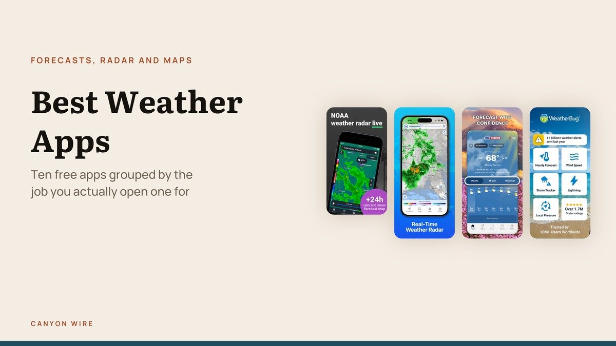 Best weather apps shown as four App Store screenshots
