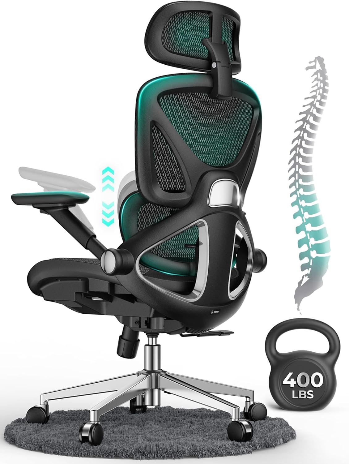 CAPOT ergonomic mesh office chair with adjustable lumbar support and flip-up arms