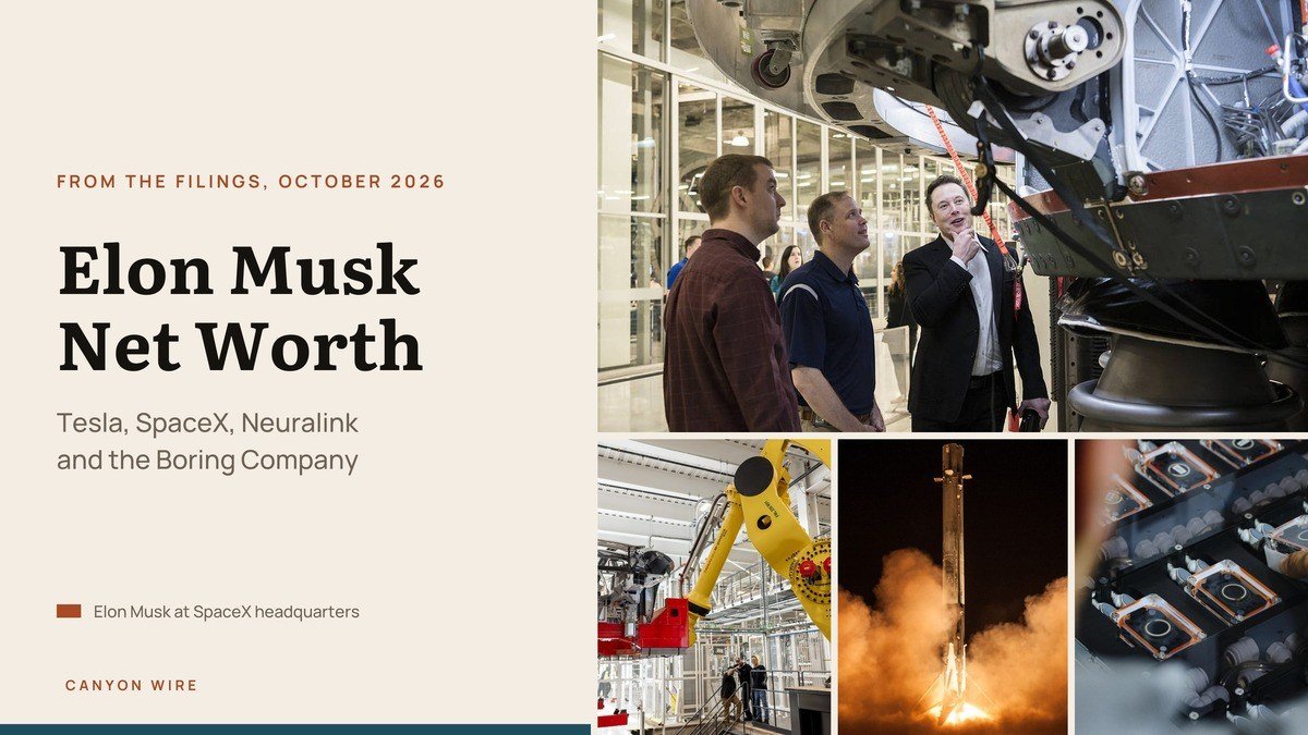 Elon Musk with a Falcon 9 launch and the other businesses behind his net worth