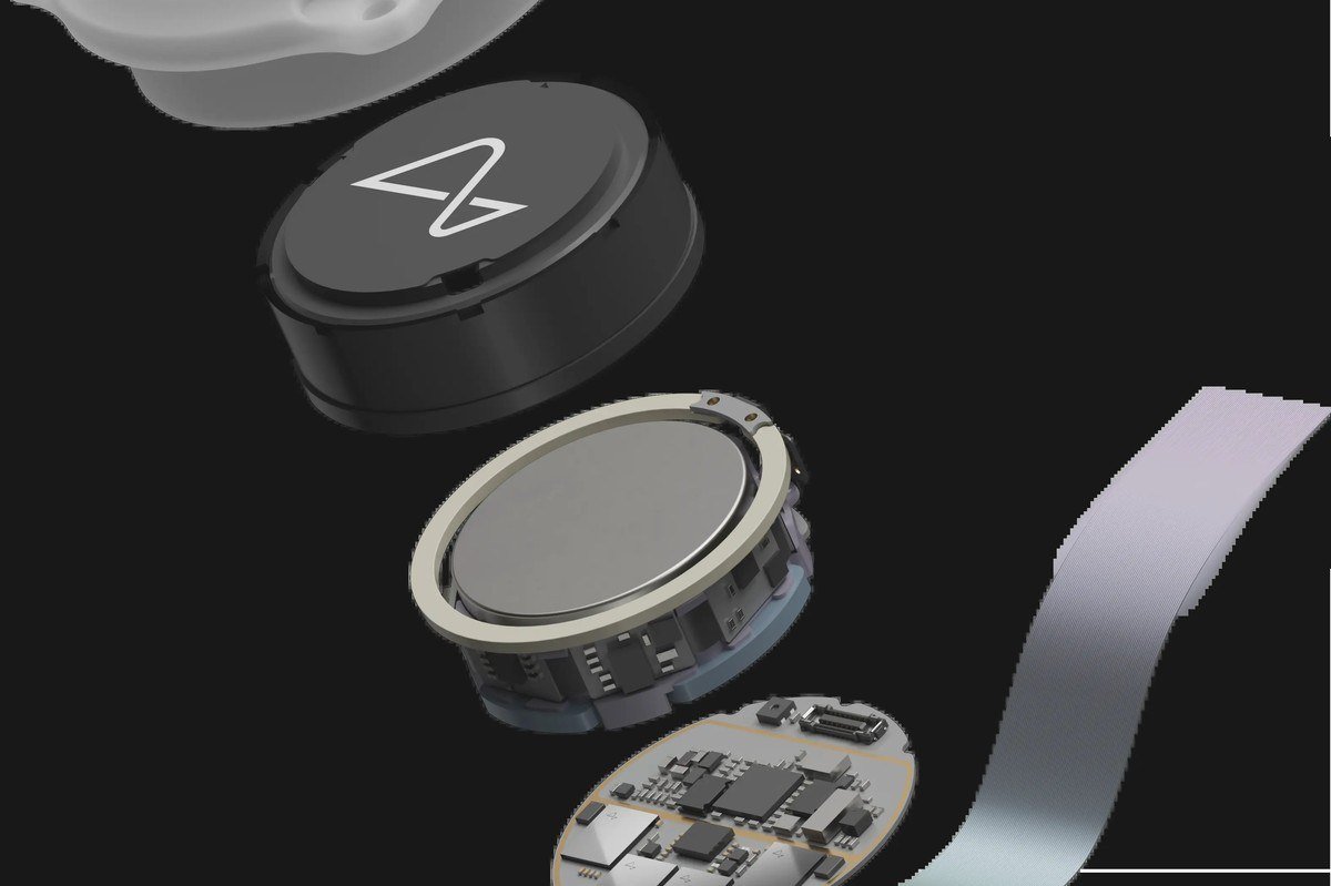 Exploded view of the Neuralink implant casing, battery and chip