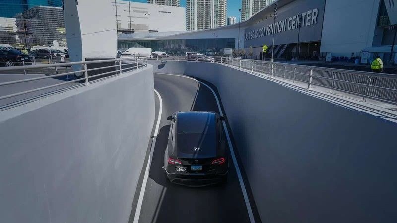 Tesla leaving the tunnel ramp at the Las Vegas Convention Center
