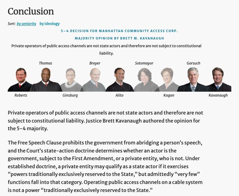 Oyez conclusion for Manhattan Community Access Corp. v. Halleck holding private channel operators are not state actors