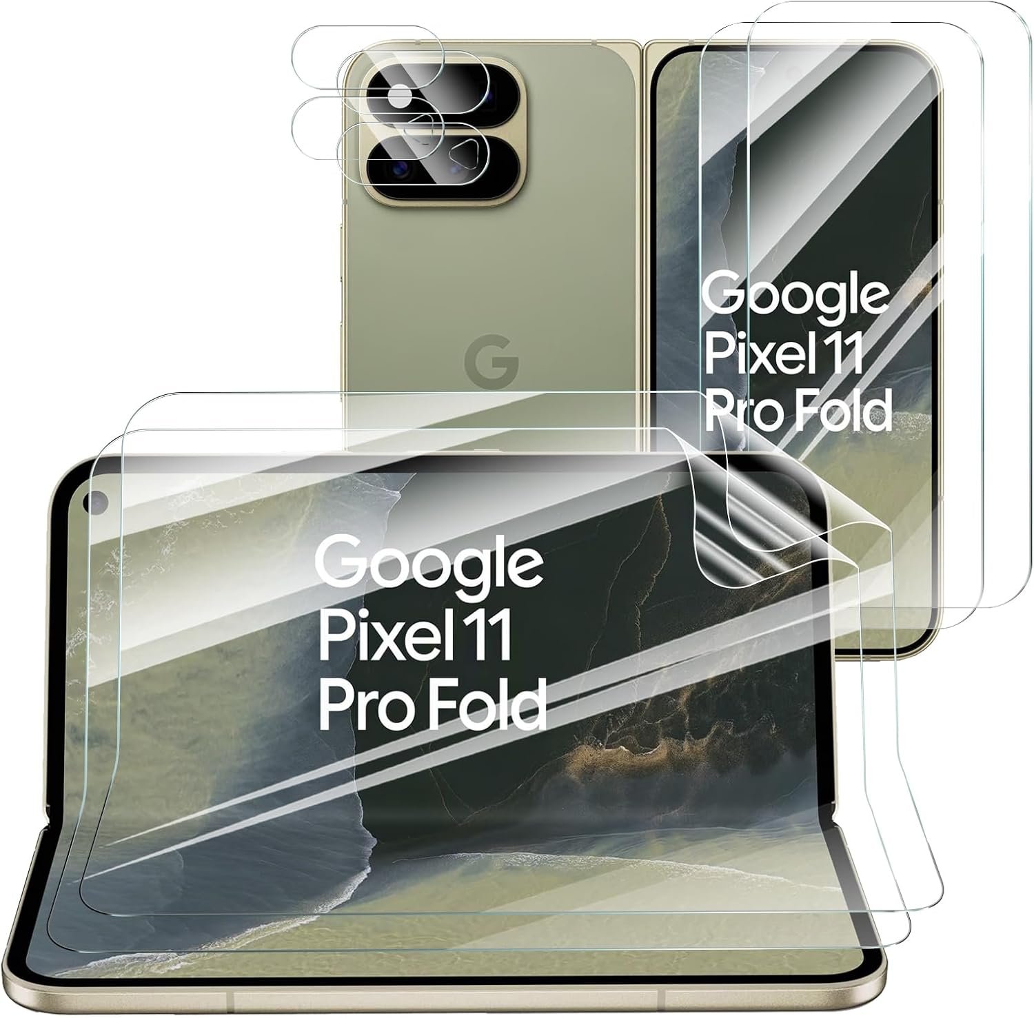 Fynorao hydrogel screen film and tempered glass camera lens protectors for the Pixel 11 Pro Fold