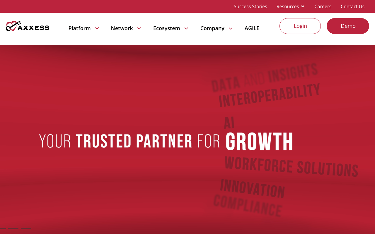 Axxess home page describing the company as a partner in interoperability