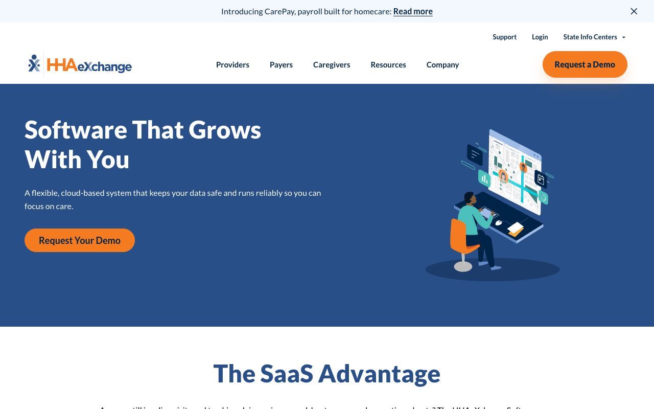 HHAeXchange platform page describing software that connects providers, payers and caregivers
