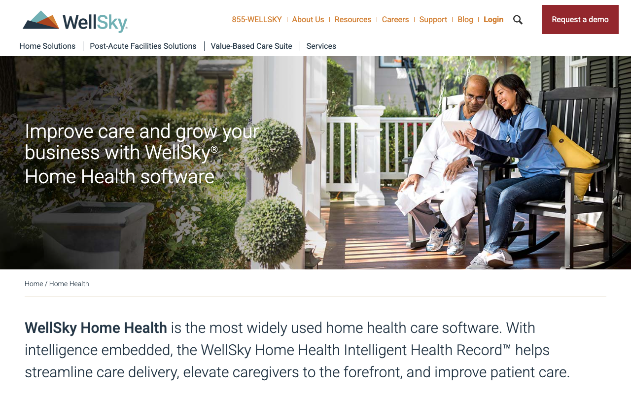 WellSky Home Health software page describing its intelligent health record