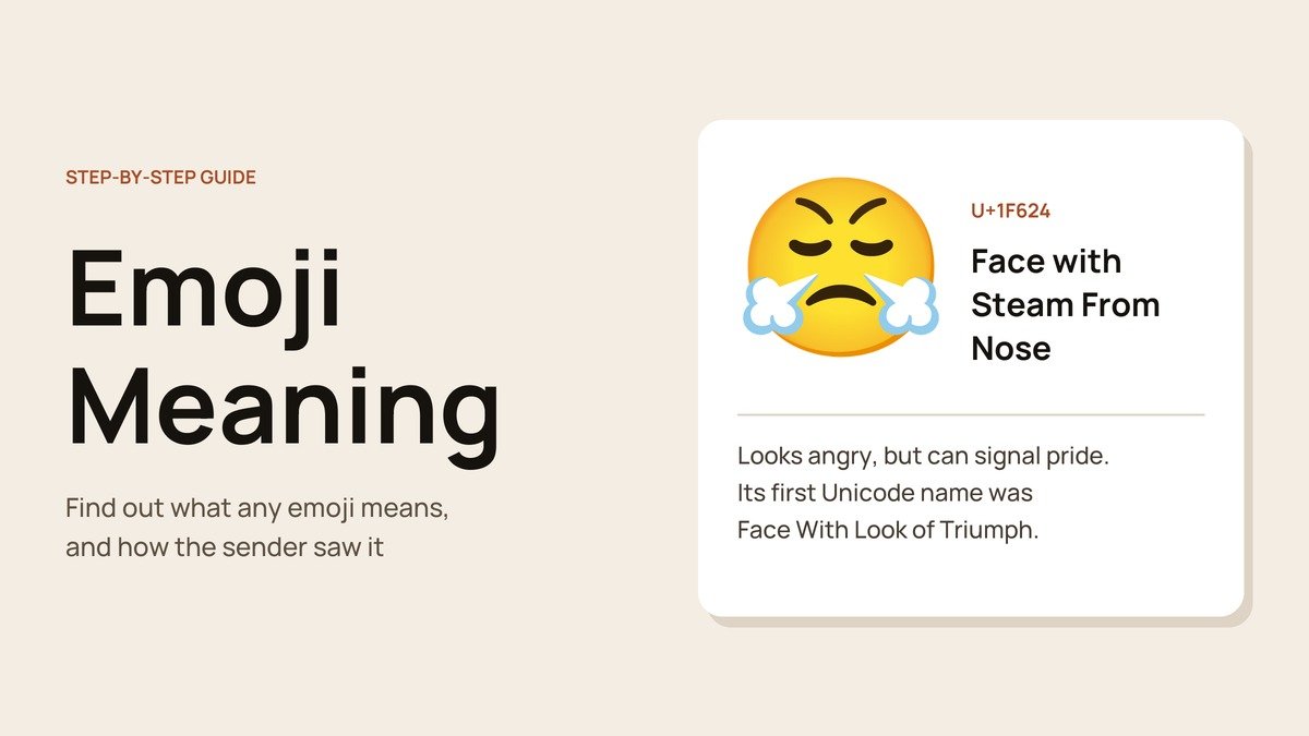 Emoji Meaning headline beside a dictionary card for the Face with Steam From Nose emoji