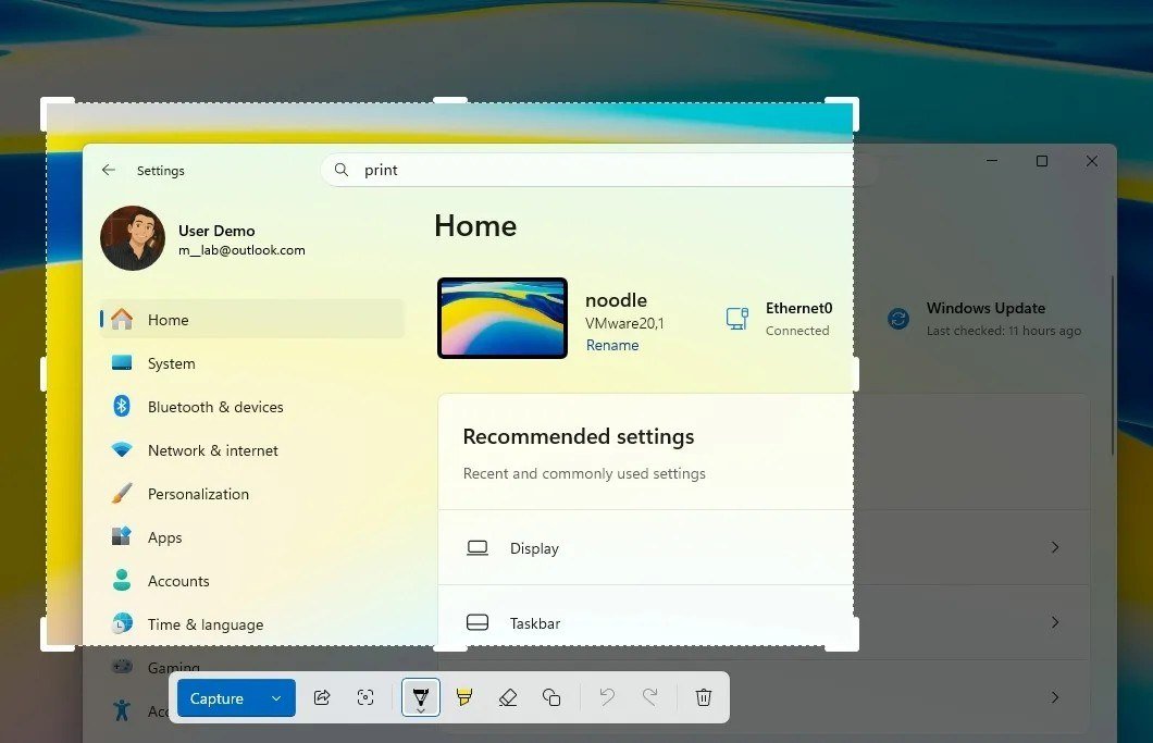 Rectangle selection with corner handles and a toolbar with a Capture button below it