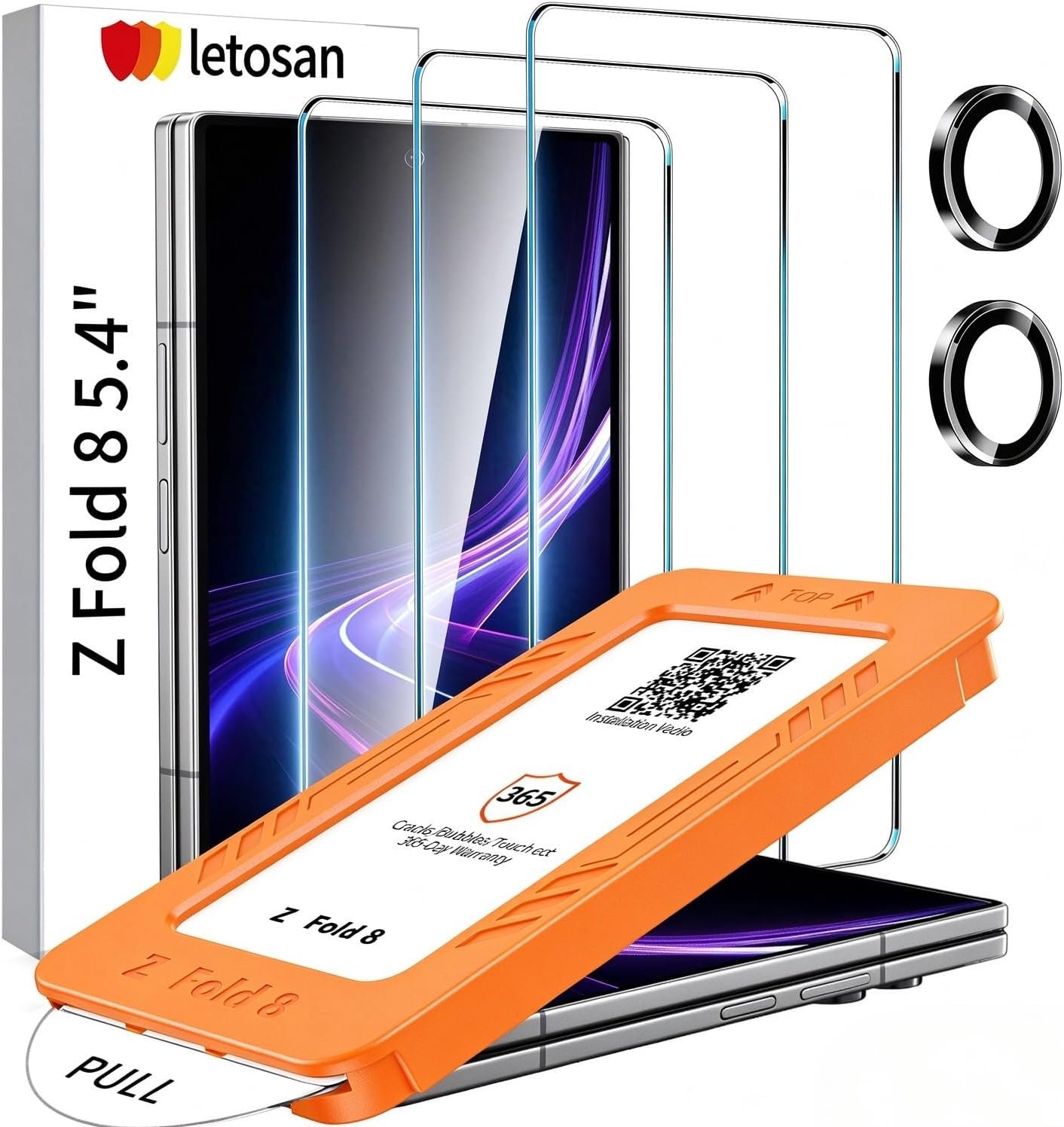 letosan three-pack tempered glass and camera lens protector for the Samsung Galaxy Z Fold 8