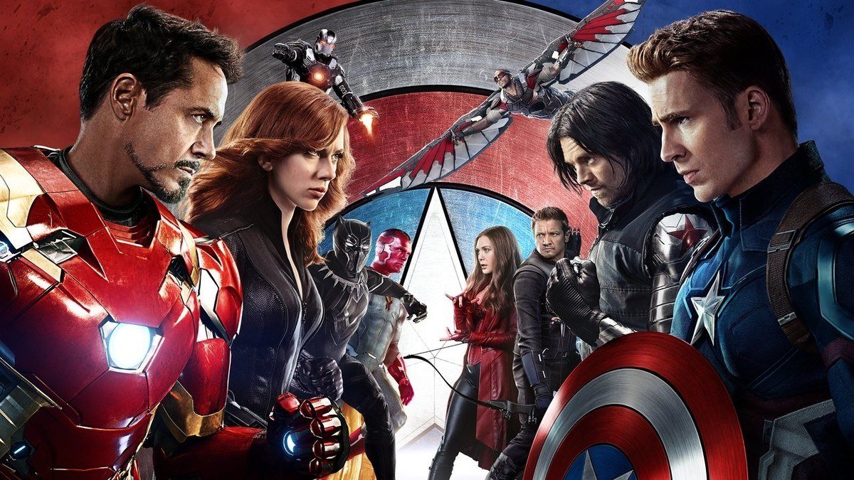Iron Man's side faces Captain America's side around a shield emblem