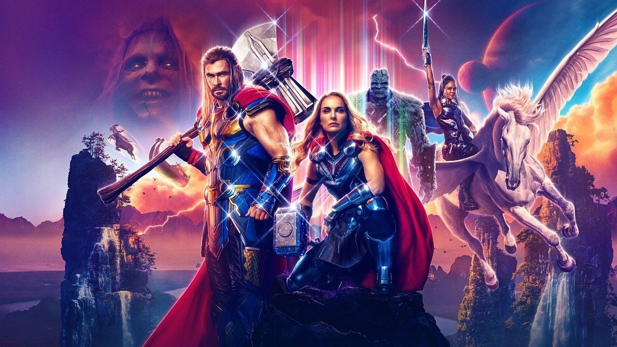 Thor and the Mighty Thor with Korg and Valkyrie riding a pegasus