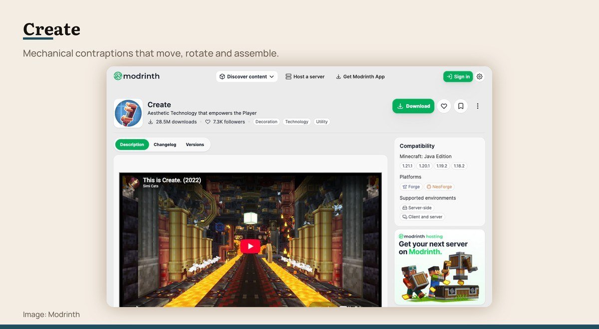 The Create page on Modrinth