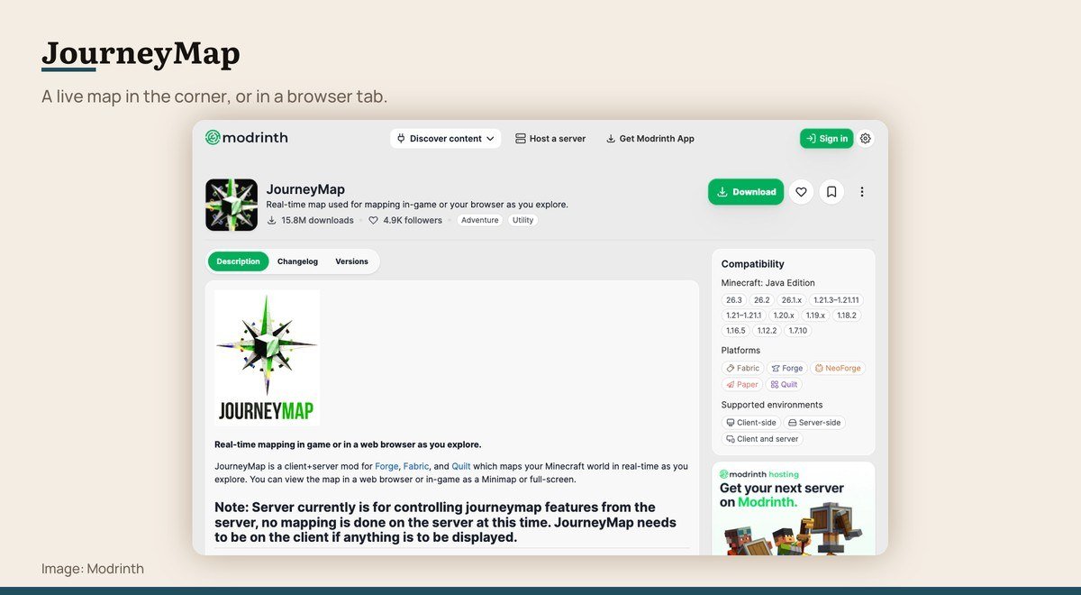 The JourneyMap page on Modrinth