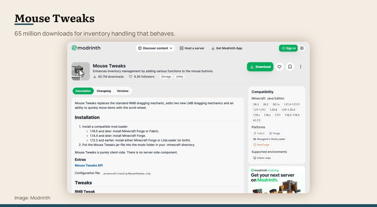 The Mouse Tweaks page on Modrinth