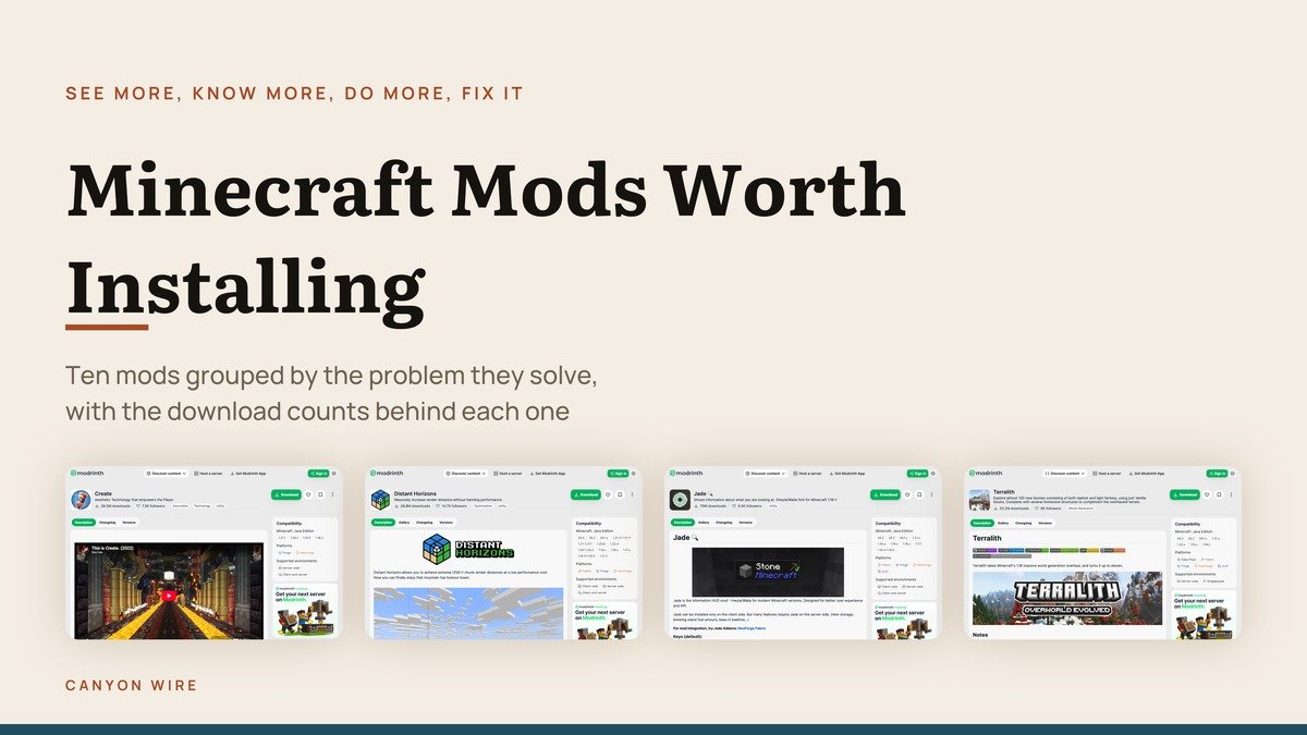 Minecraft Mods Worth Installing, Grouped by Problem