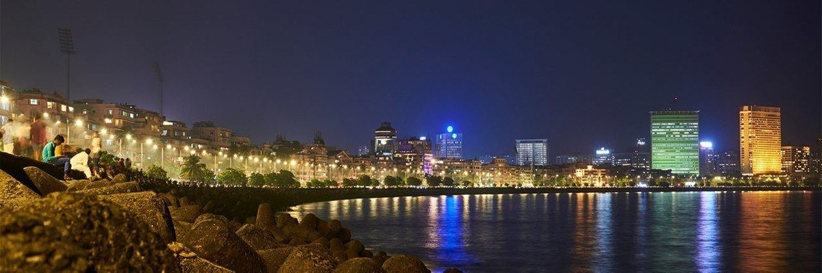 Marine Drive and the South Mumbai waterfront lit at night