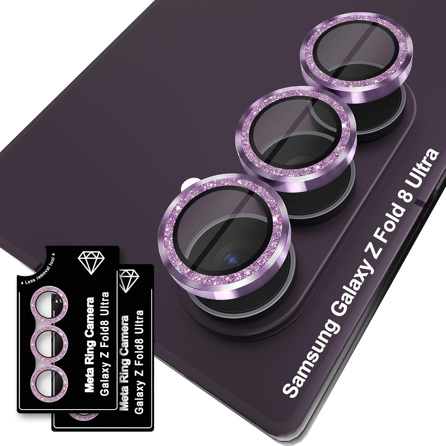 Orzero bling purple camera lens protector two-set for the Galaxy Z Fold 8 Ultra