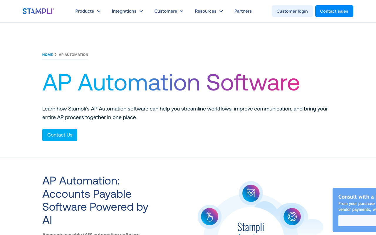 Stampli AP automation page describing accounts payable software powered by AI