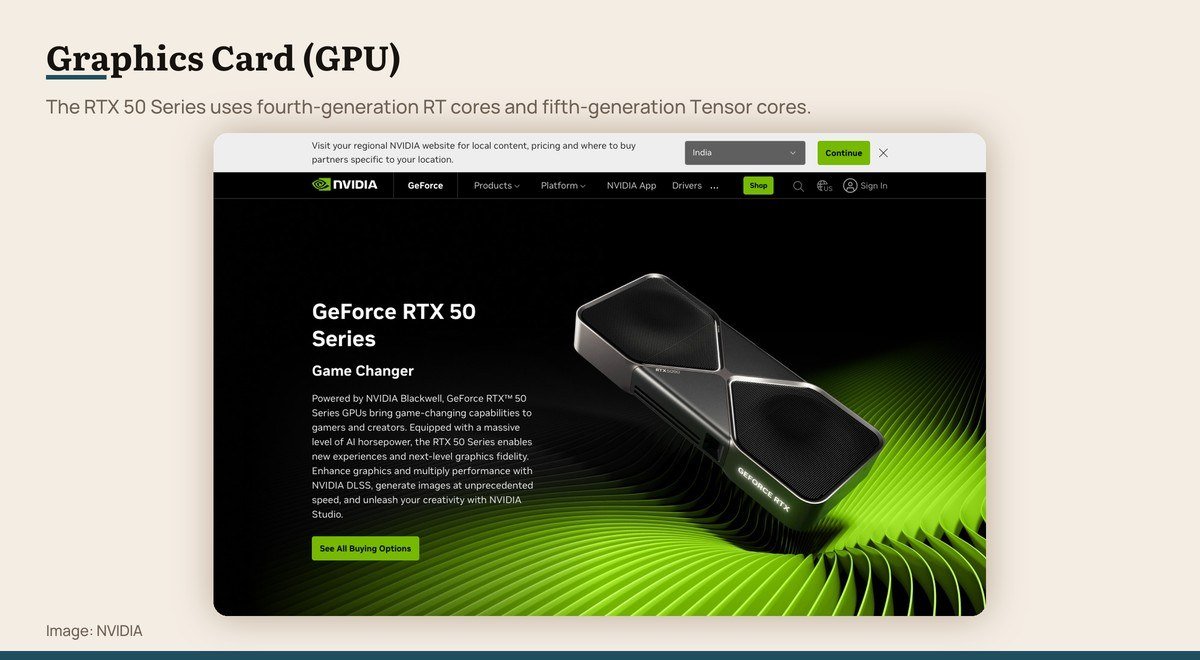 The NVIDIA GeForce RTX 50 Series page showing the current graphics card range