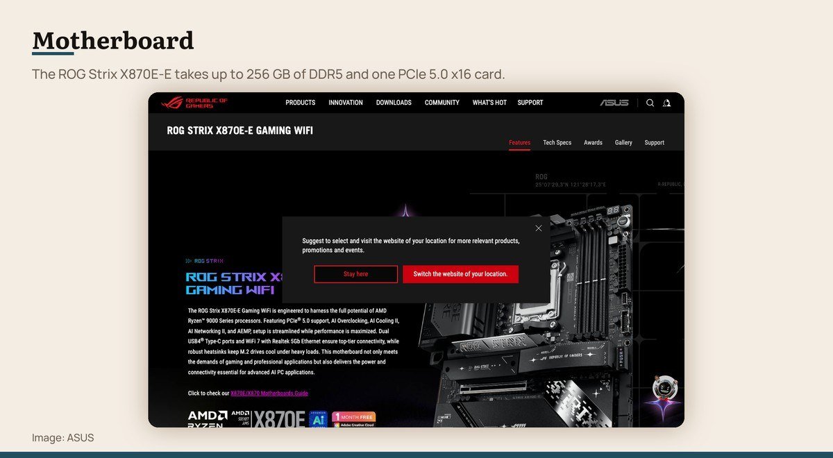 The ASUS ROG Strix X870E-E Gaming WiFi motherboard page