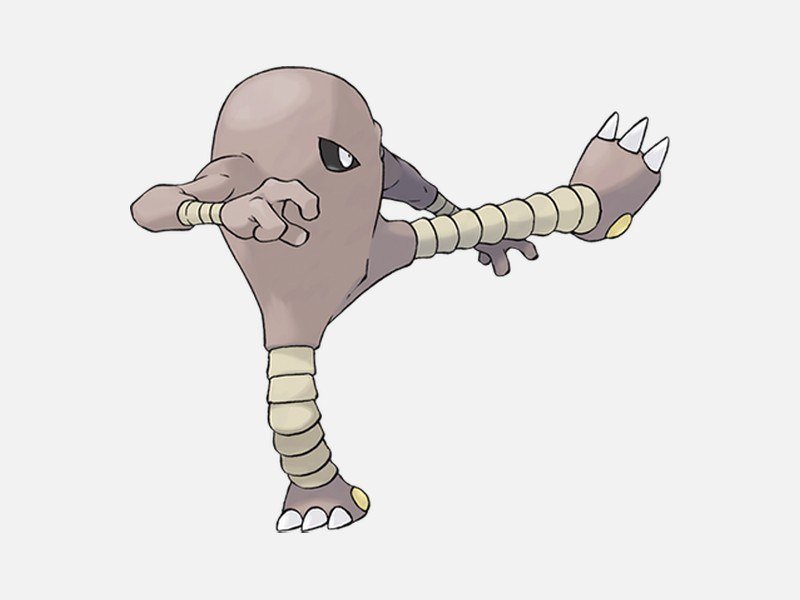 Official artwork of Hitmonlee, a Fighting-type Pokémon