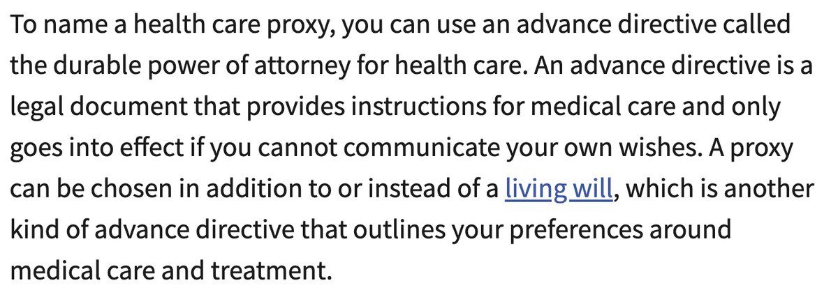 National Institute on Aging text describing the durable power of attorney for health care