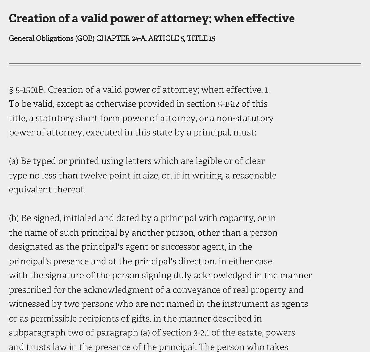 New York General Obligations Law 5-1501B requiring 12-point type, a notary and two witnesses