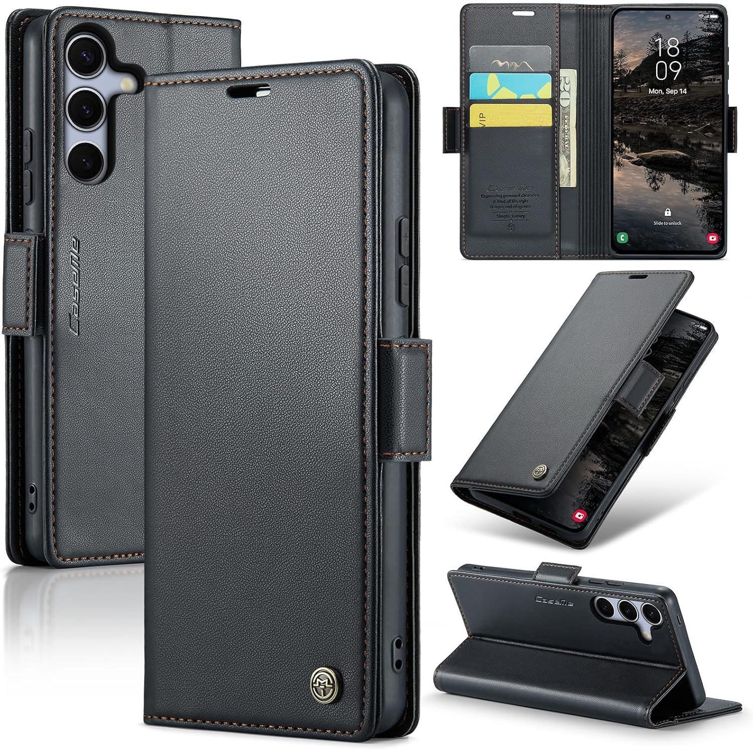 PU leather magnetic flip wallet case with RFID blocking card holder for the Samsung Galaxy S25 FE