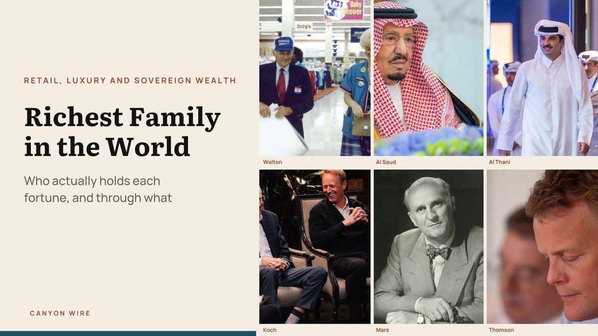 Portraits of the people behind the richest family fortunes, including the Al Thani and Koch families