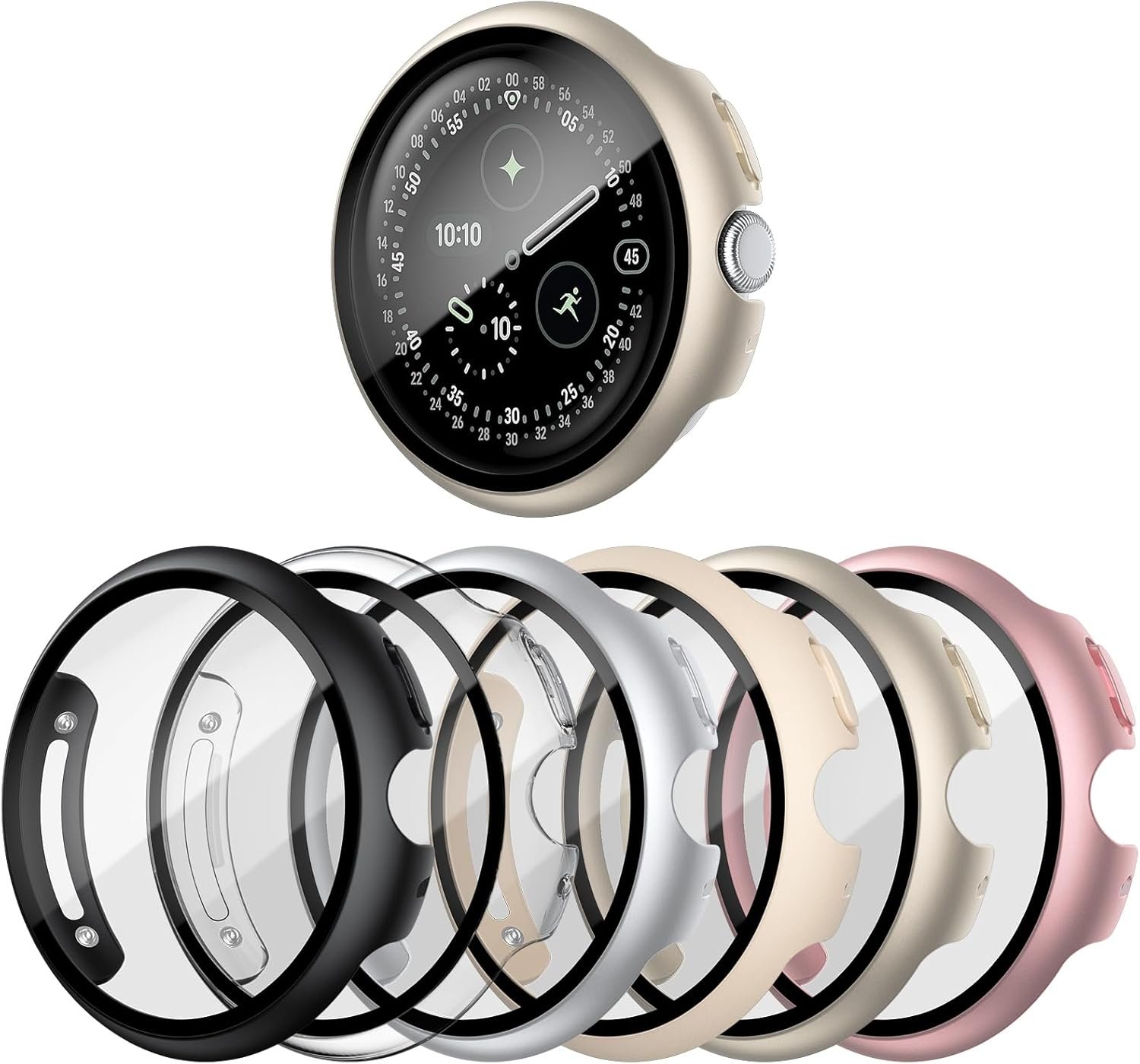 shenou six-pack of hard PC cases with tempered glass for the 41mm Google Pixel Watch 5