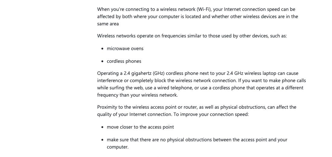 Microsoft guidance on microwave ovens and cordless phones interfering with 2.4 GHz wireless networks