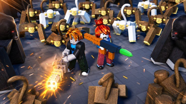 Survive a Million Monkeys squad firing into a monkey horde on Roblox