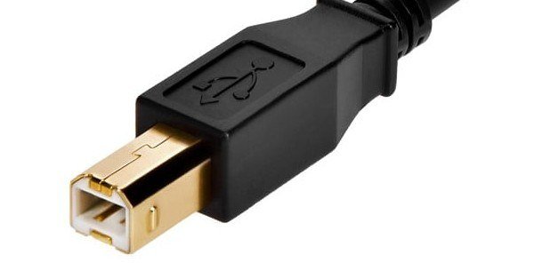 Gold-plated square USB Type-B printer cable plug