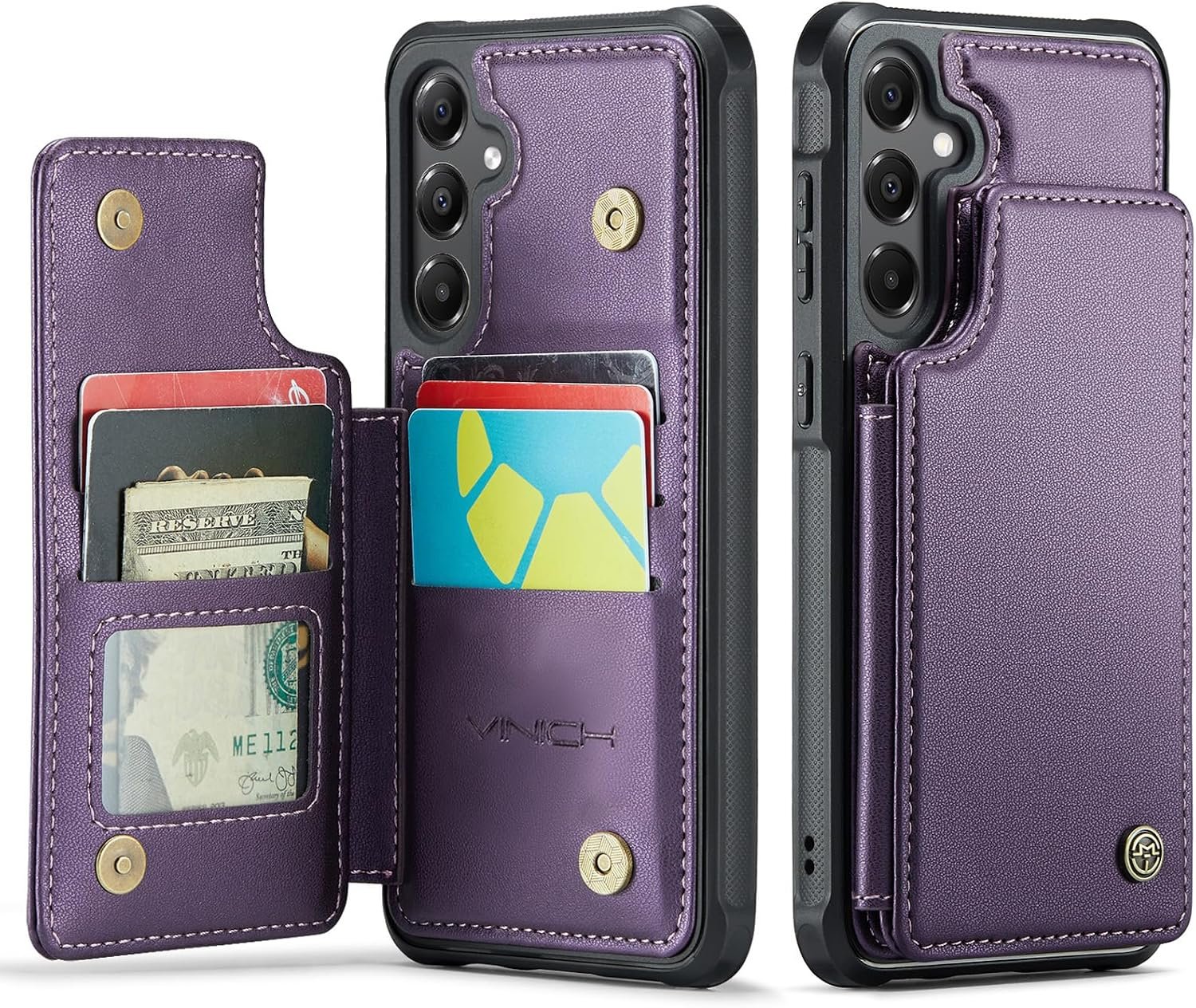 Vinich PU leather wallet case with card holder in purple for the Samsung Galaxy A16