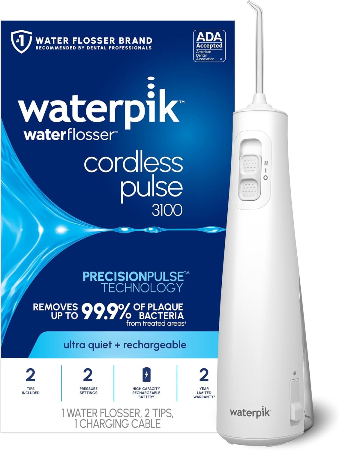 Waterpik Cordless Pulse 3100 portable water flosser in white