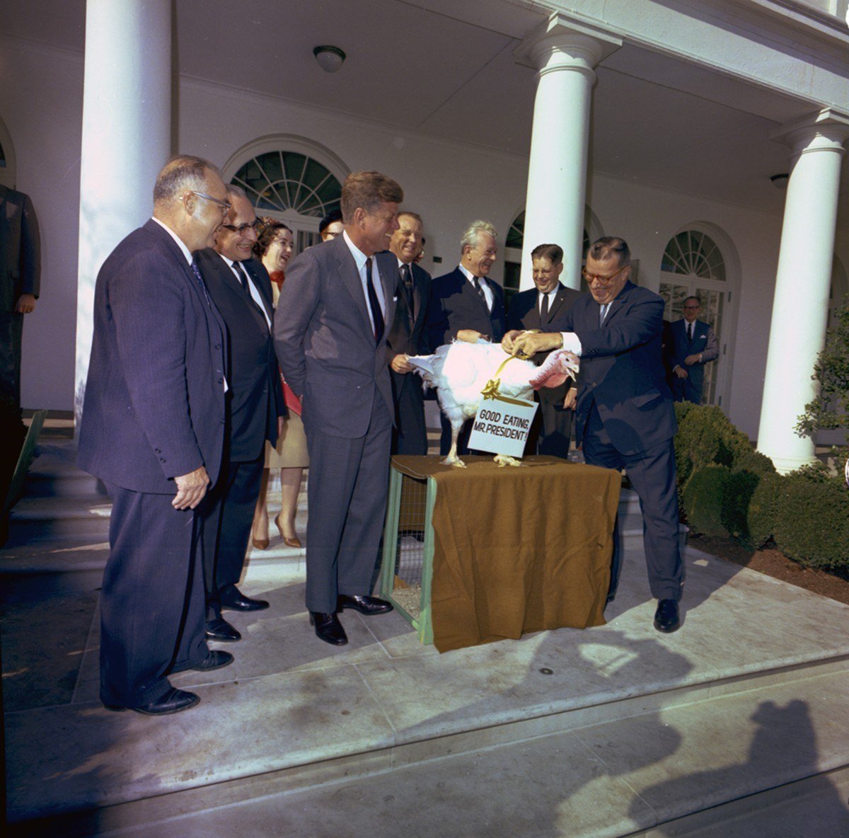 President John F. Kennedy at the Rose Garden turkey presentation on November 19, 1963