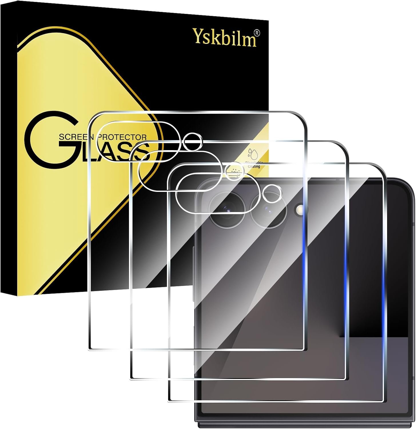 Yskbilm three-pack tempered glass front screen protector for the Galaxy Z Flip 8 and Flip 7
