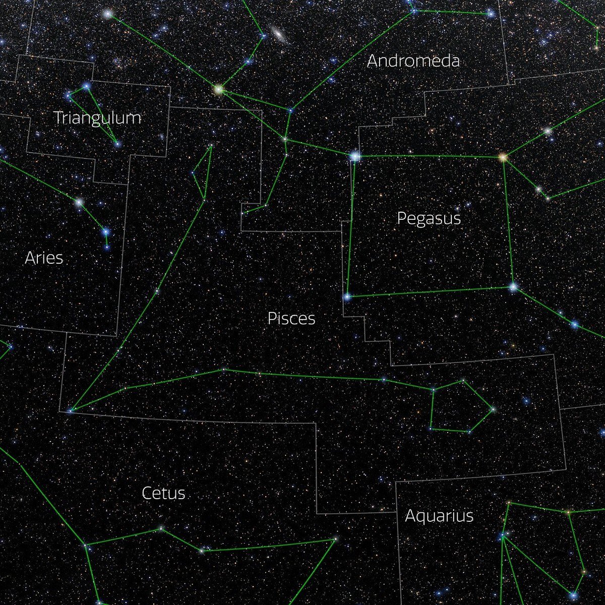 Night sky photo of Pisces below the Great Square of Pegasus